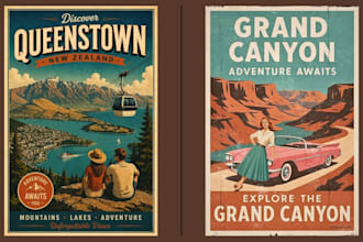 design custom vintage retro travel posters tourism wall art print illustration