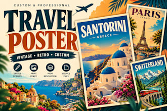 design custom vintage retro travel posters and tourism wall art