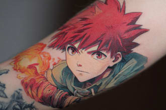 tattoo illustration anime style in lines