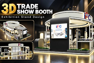 design 3d trade show booth, exhibition stand, expo booth and realistic rendering