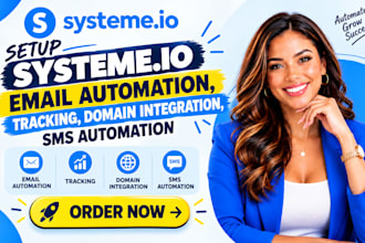 setup systeme io email automation, workflows, domain dns, tracking and SMS