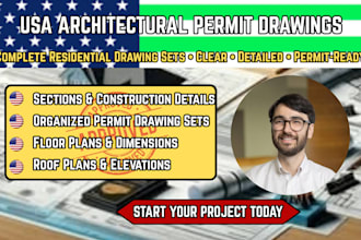design a complete architectural drawing set for USA permit approval