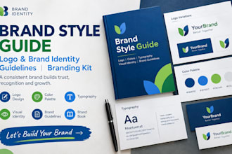 design logo and brand identity guidelines, brand style guide and branding kit