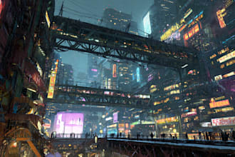 draw illustration of futuristic cyberpunk city