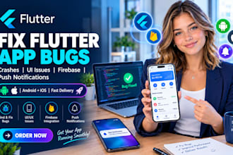 fix flutter app bugs crashes ui issues integrate firebase auth push notification