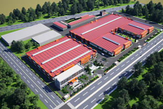 visualize building before built, 3d factory design, logistics hub, warehouse,dwg