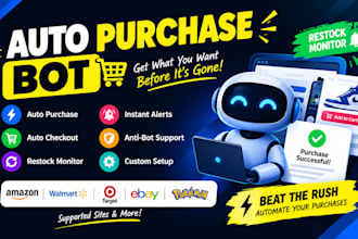 build auto purchase bot, auto checkout bot, restock monitor, pokemon bot