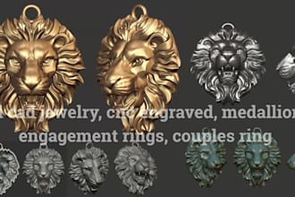design 3d cad jewelry, cnc engraved, medallion, engagement rings, couples rings