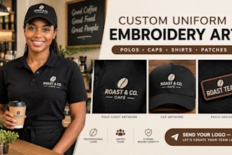 design custom embroidery artwork for polos, shirts and caps