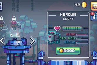 design  polished pixel art game UI UX, hud, menus and interface for your games