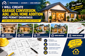 create garage conversion, adu,jadu,home addition  city permit  permit drawings