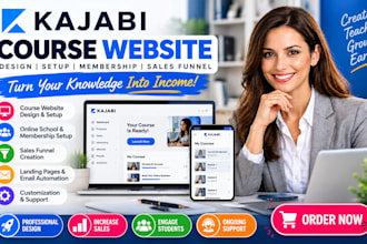 kajabi course website, setup online school membership and sales funnel