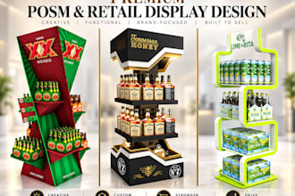 design 3d posm retail display, gondola, fsu, endcap and product display stand