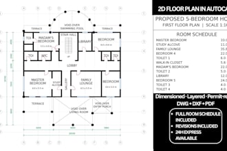 do autocad 2d floor plan drawing, architectural cad conversion, PDF to 3d dwg