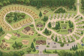 create 2d rv park maps, campground layouts, campsite plans and amentities