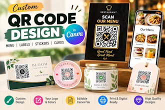 design custom qr code menu, labels, stickers and cards