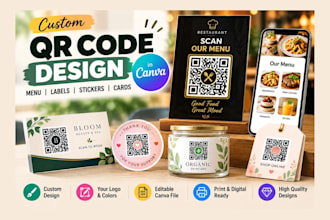 design custom qr code menu, custom label design, sticker and card design