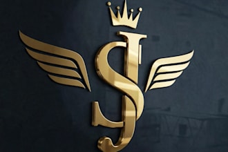 design luxury golden logo with wings and crown in sj style