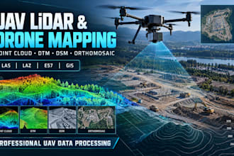 process uav lidar drone, point cloud, photogrammetry orthomosaic, dtm, 3d model