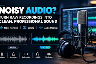 do audio editing, clean, fix, sync, mix master repair, enhance podcast audiobook