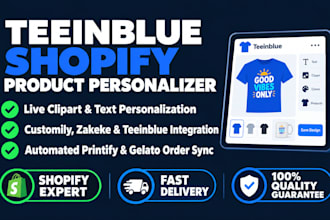 setup teeinblue product personalizer customily shopify print on demand teemill