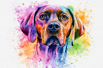 draw a rainbow watercolor portrait of your pet