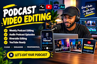 do weekly podcast video editing, edit audio podcast episode, riverside, youtube