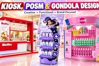 design 3d retail kiosk, mall kiosk, pop up retail and brand activation display