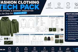 design fashion clothing tech pack for apparel and garment production