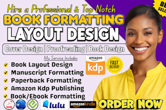 do book layout design, proofreading, editing book cover design and book design