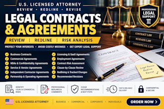 review, redline and revise legal contracts agreements nda commercial documents