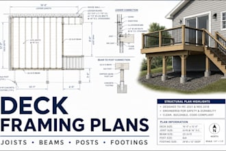 design deck framing plans with joist beam post and footing layout