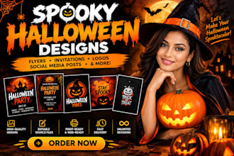 design spooky halloween flyer, invitation, logo or social media post