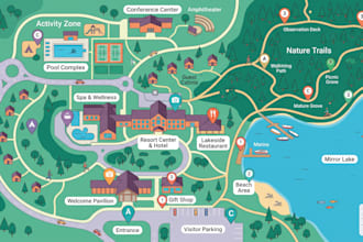 design an interactive park map, resort map, clickable svg map and website map