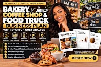 write a bakery, coffee shop, food truck business plan with startup cost analysis