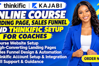 online course landing page, sales funnel and thinkific setup for coaches