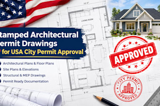 create stamped architectural permit drawings for USA city permit approval