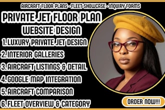 design a premium private jet website with interactive aircraft floor plans