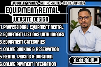 design an equipment rental website with online booking and payments
