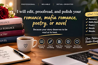 edit, proofread, and polish your romance, mafia romance, poetry, or novel