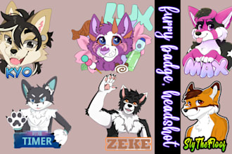 draw cute furry art, fursona badge, furry reaction sticker, emotes protogen icon
