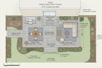 create detailed patio plans, outdoor living layouts and construction drawings