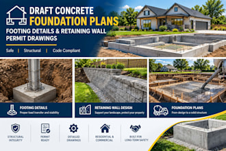 draft concrete foundation plans, footing details, and retaining wall permit