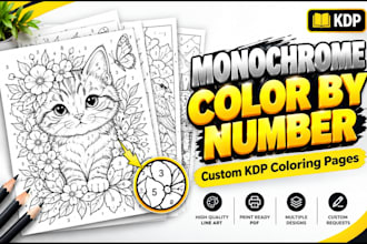 create custom monochrome color by number pages for amazon KDP in any niche