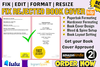 fix rejected KDP book covers, resize or design your book cover, paperback cover