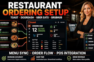 set up toast pos, doordash, uber eats, grubhub, chownow, clover online ordering