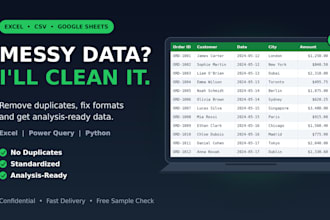 do excel data cleaning, formatting, and CSV file cleanup