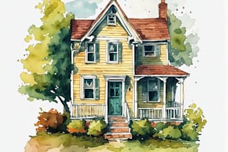 hand paint a watercolor house portrait