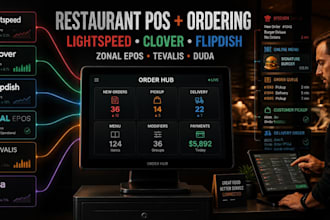 set up lightspeed, zonal epos, clover, flipdish, duda, tevalis, online ordering