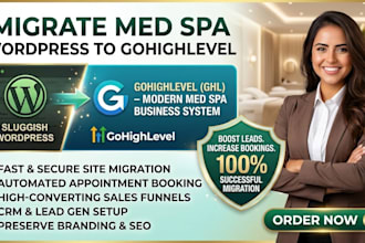 migrate med spa wordpress to gohighlevel website funnel, crm leads generation